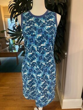 💙Title Nine Blue & Purple Panel Geometric Athletic Knit Crewneck Tank Dress S💙